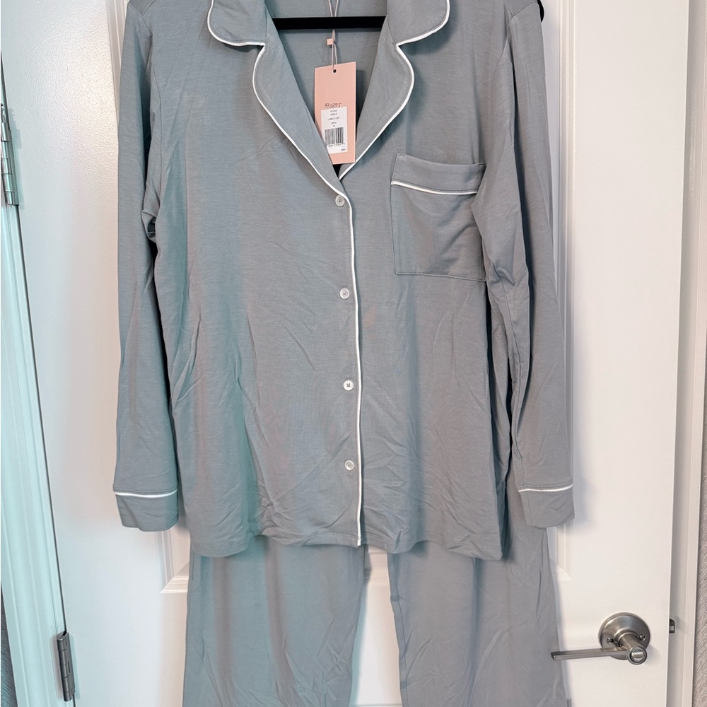 Eberjey Soft Gray Pajama Set with White Accents NWT